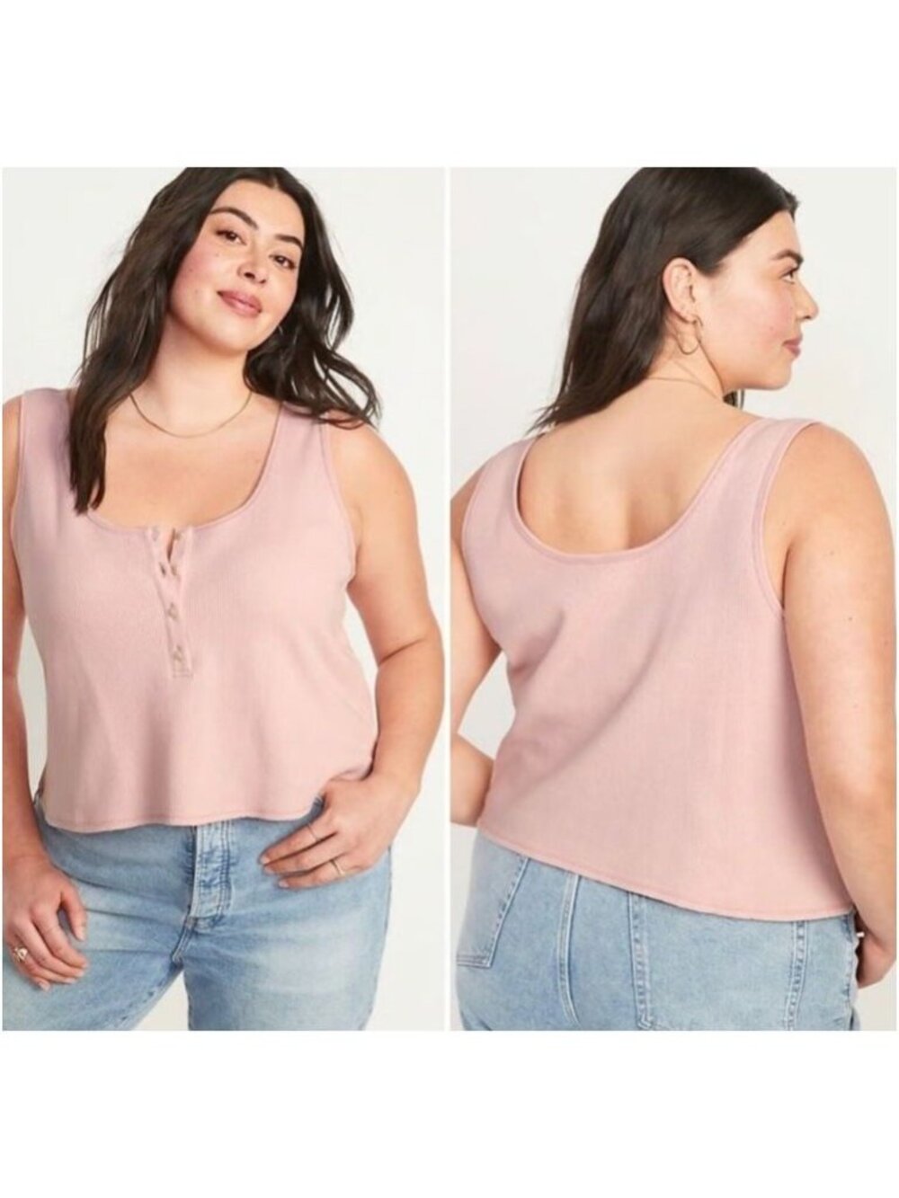Old Navy Thermal Knit Cropped Henley Tank Top Pink Size 4X